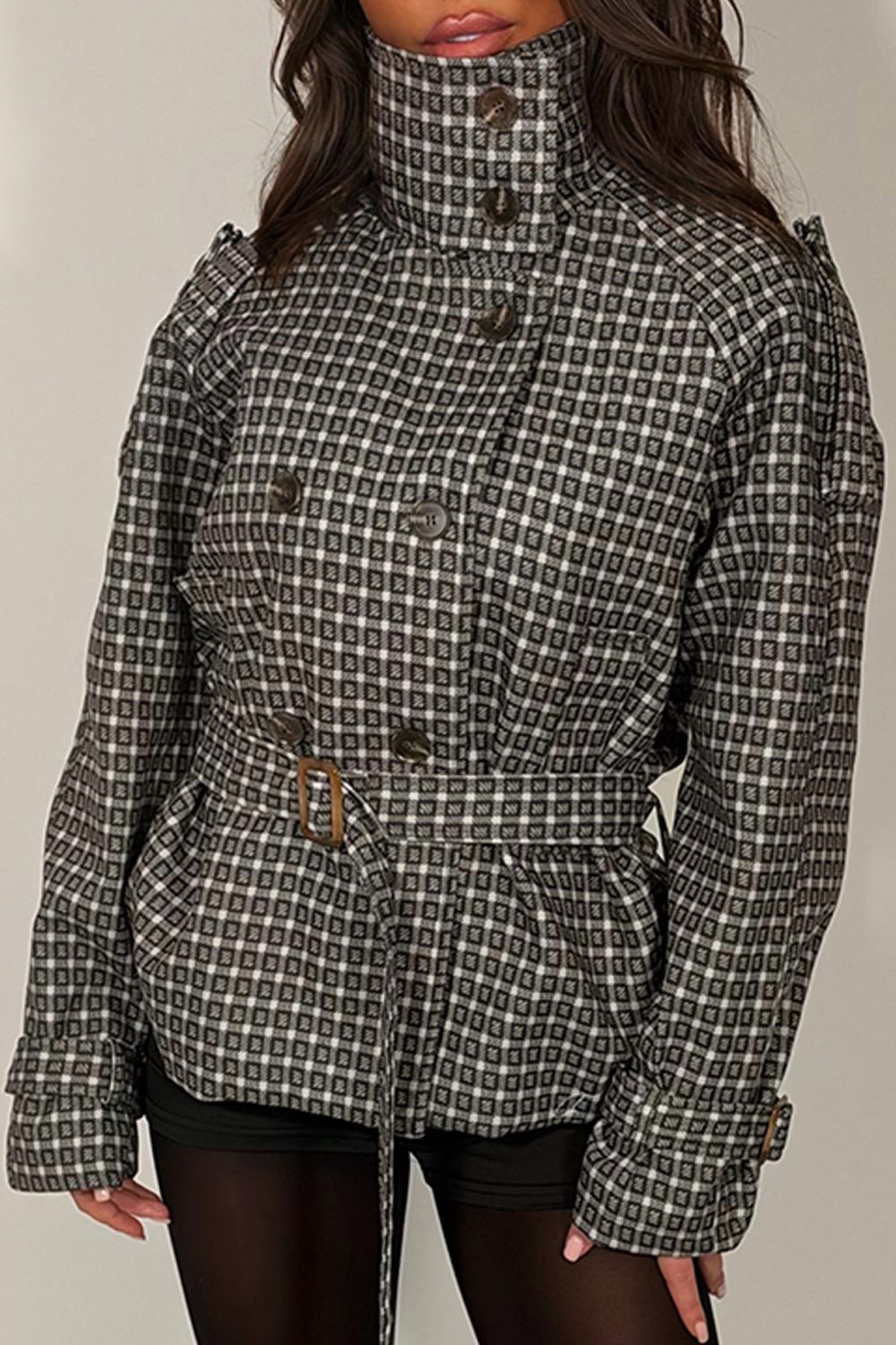 checkered cropped trench jacket for womens styledup uk