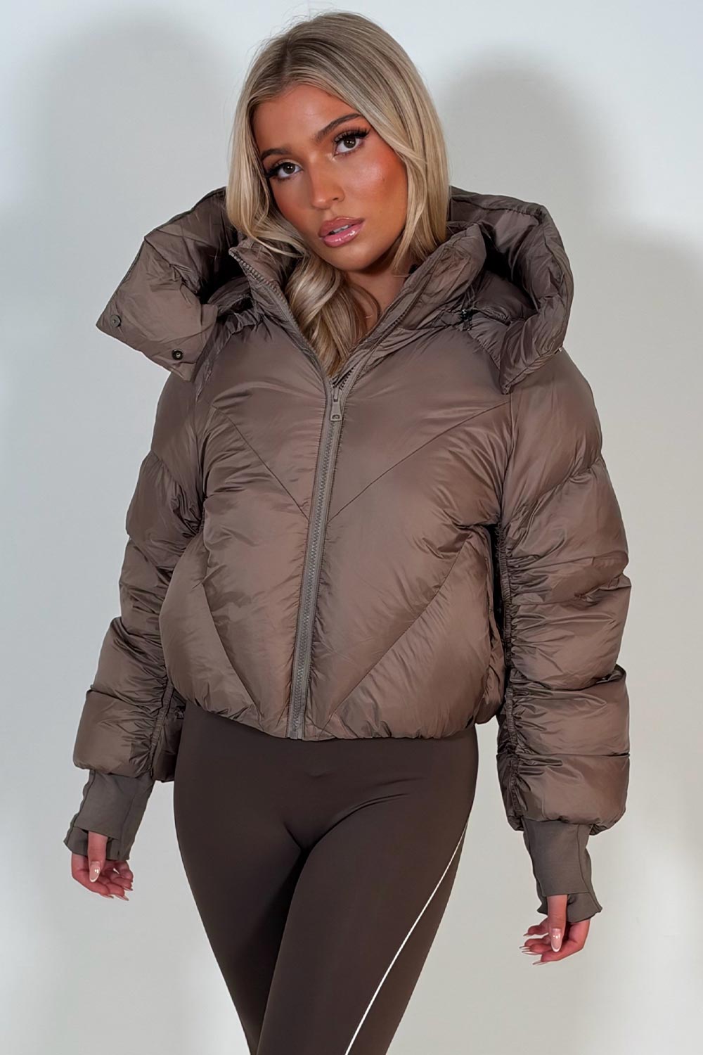 womens puffer padded crop jacket with hood styledup