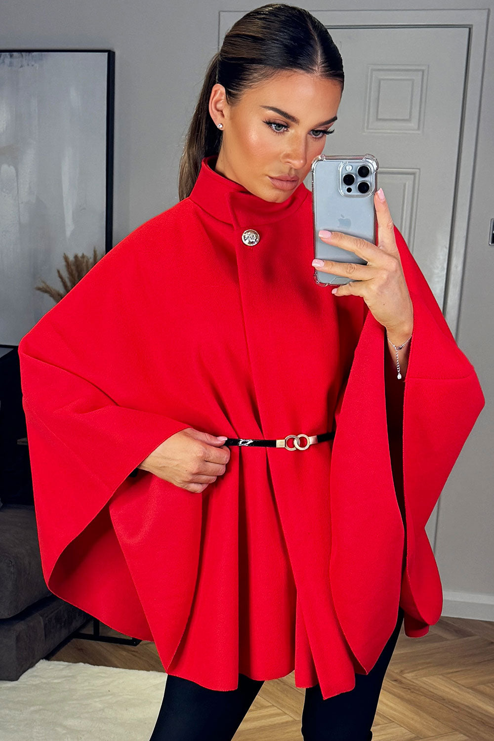 womens cape with belt christmas day outfit