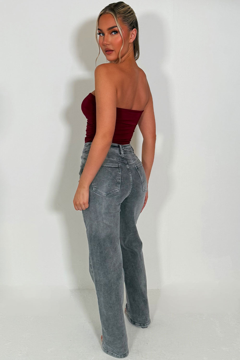 zara womens stretchy grey denim jeans styledup