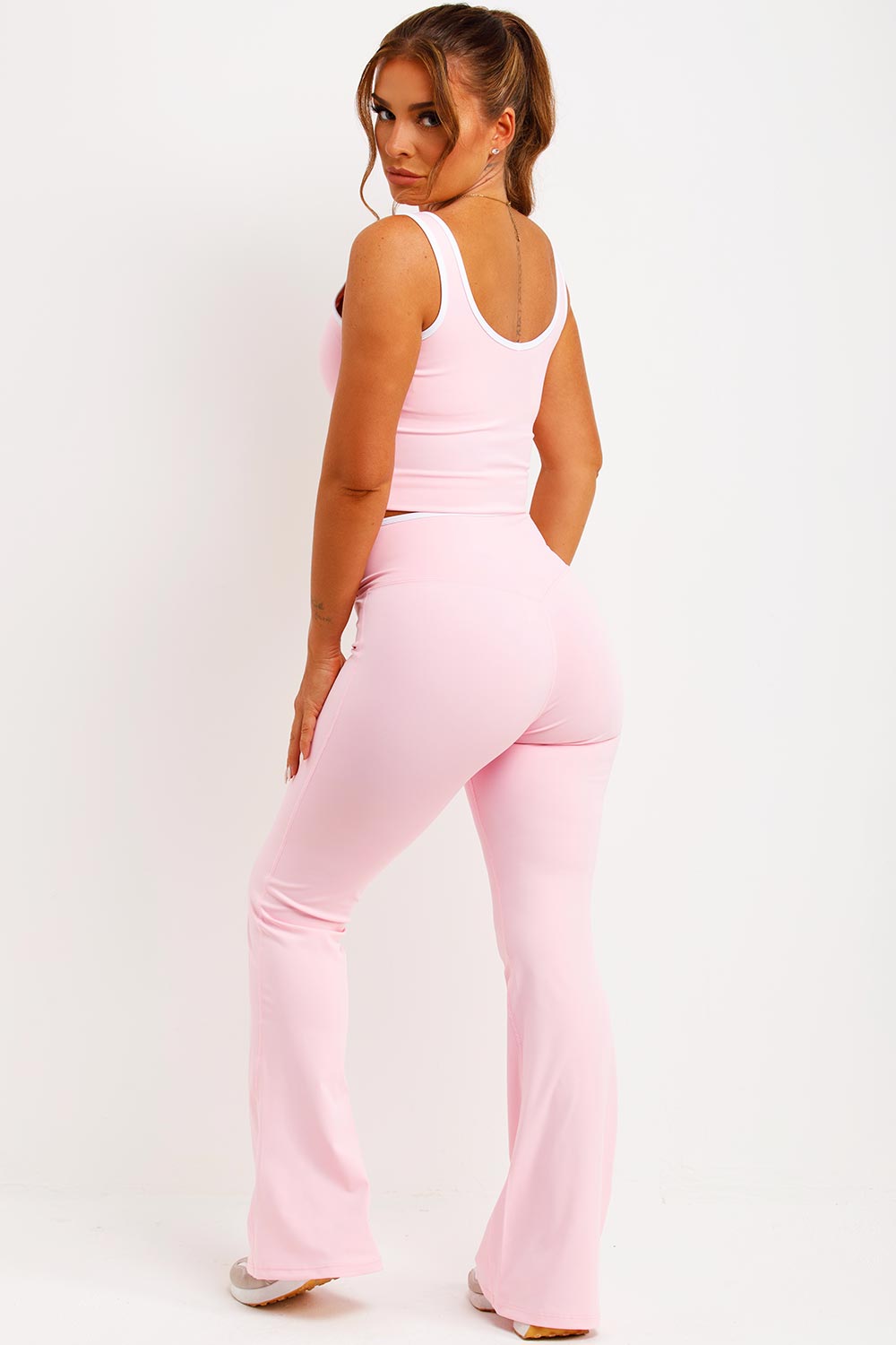 gymshark womens flare yoga pants and top with contrast hem two piece co ord set