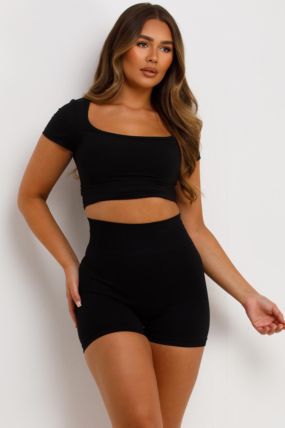 Black Seamless Scrunch Bum Shorts High Waist