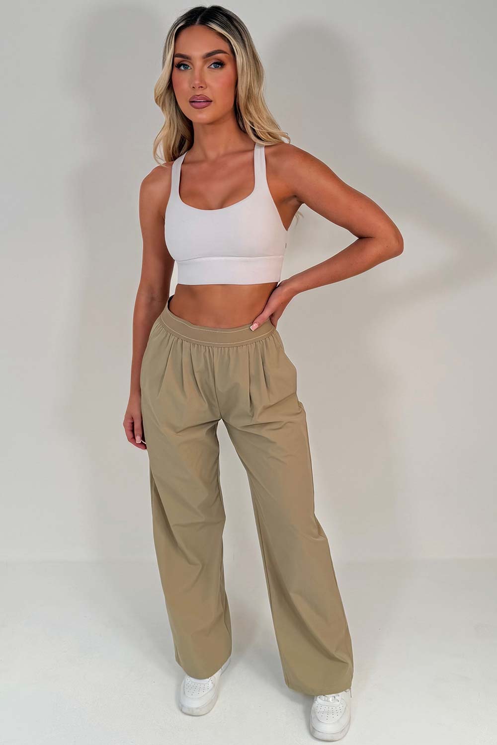 alo womens inspired suit up wide leg trousers uk