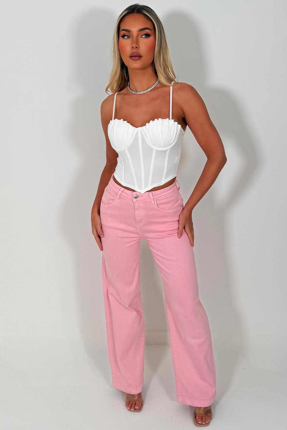 womens stretchy pink denim jeans high waist