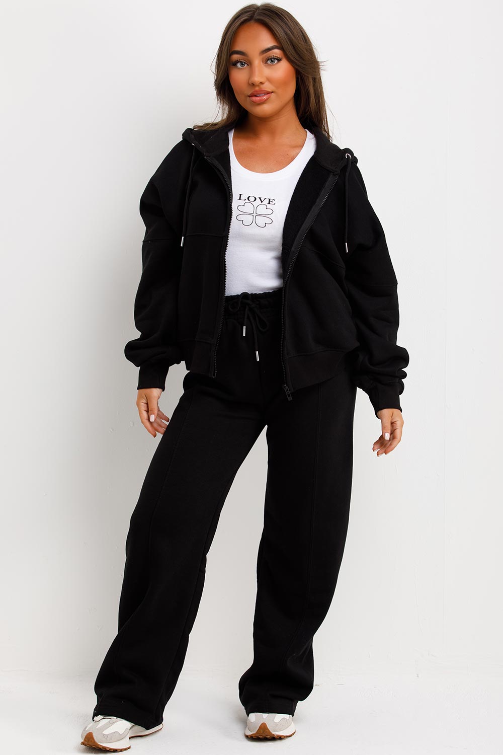 zara womens bomber sweatshirt with hood and wide leg joggers tracksuit set loungewear