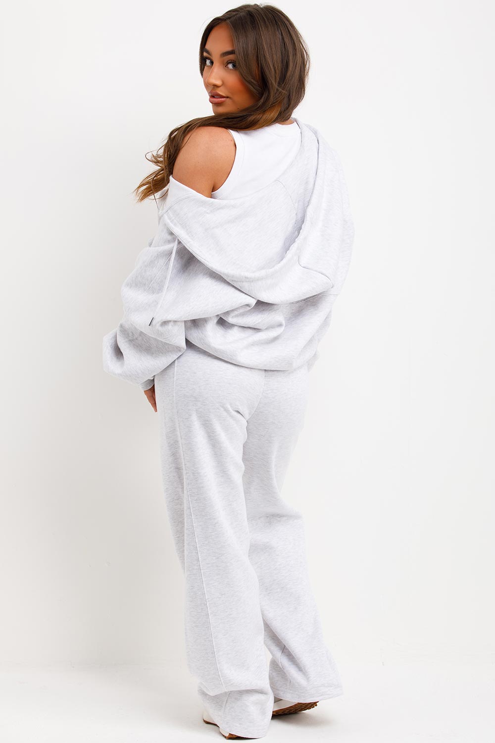 zara womens zip through cotton rich hoodie and wide leg jogger trouser tracksuit set two piece airport outfit