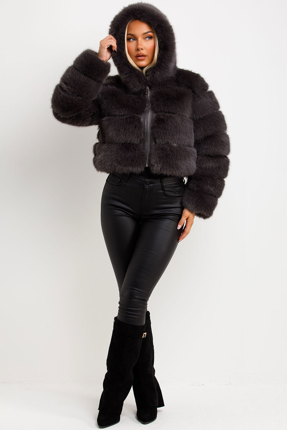 womens faux fur hooded coat sale uk