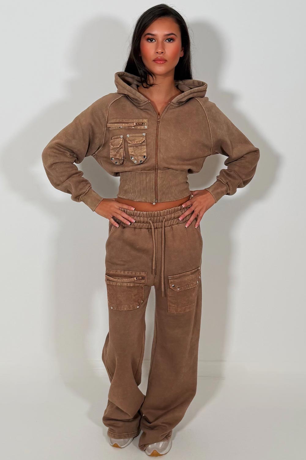 womens wide leg joggers and zip through hoodie co ord lounge set styledup