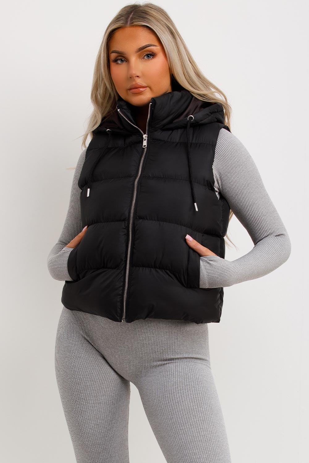 womens crop puffer gilet sleeveless jacket