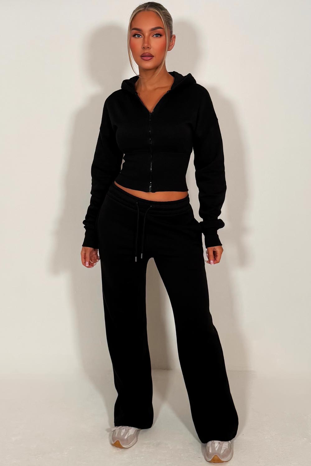 womens crop corset hoodie and joggers two piece loungewear co ord couture club set styledup fashion airport outfit