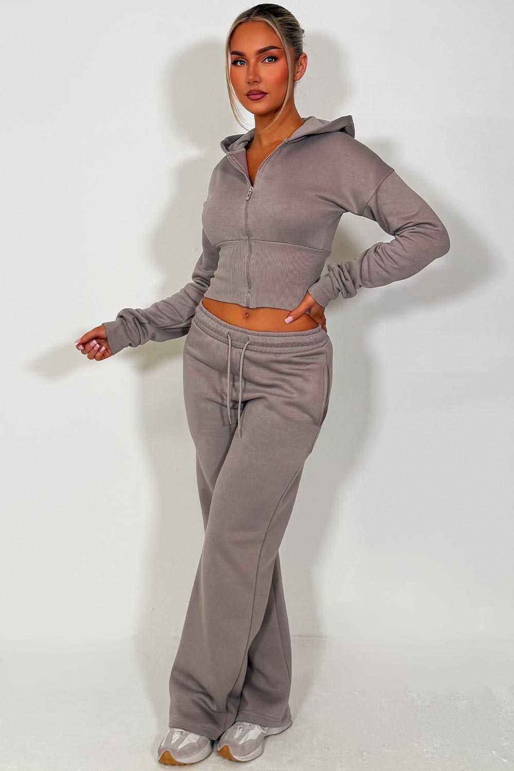womens crop corset hoodie and joggers two piece loungewear co ord couture club set styledup fashion airport outfit