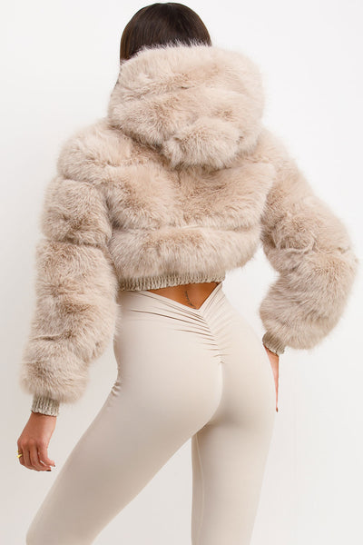 Women's Faux Fur Hoodies,Beige