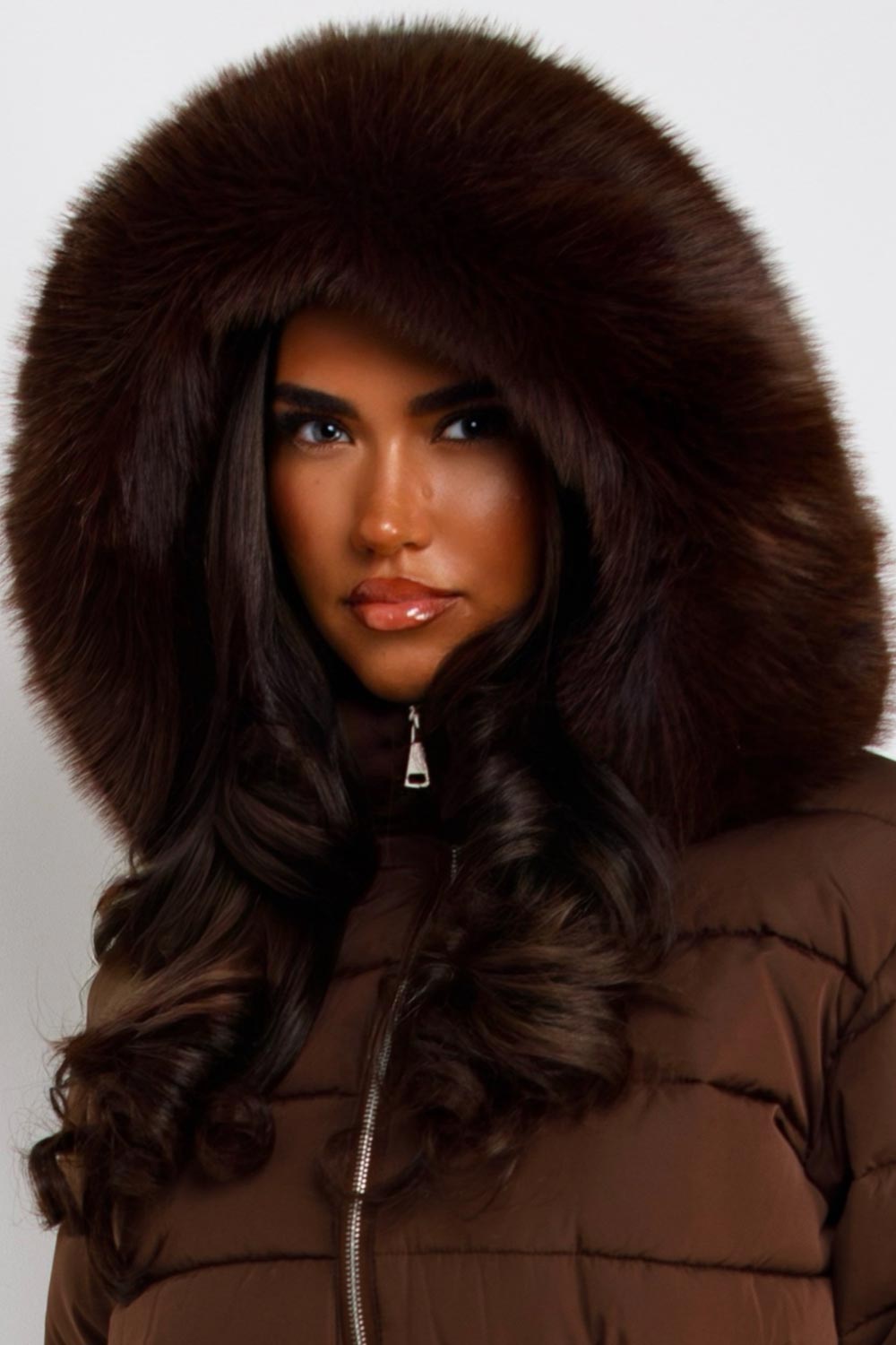 womens brown ski jacket with fur hood styledup uk