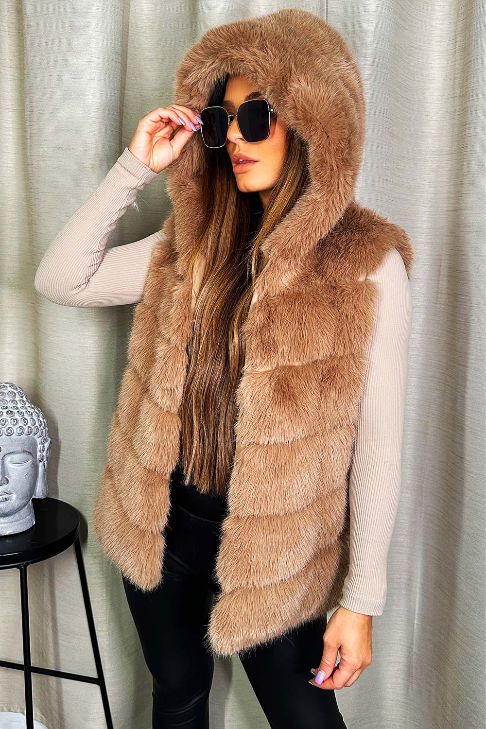 faux fur hooded gilet