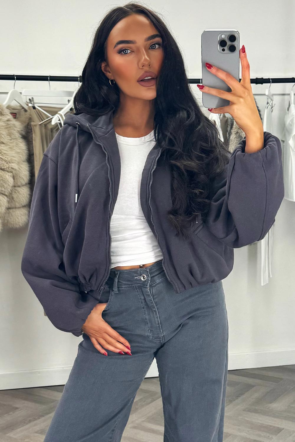 womens zara hooded jacket with elastic hem styledup