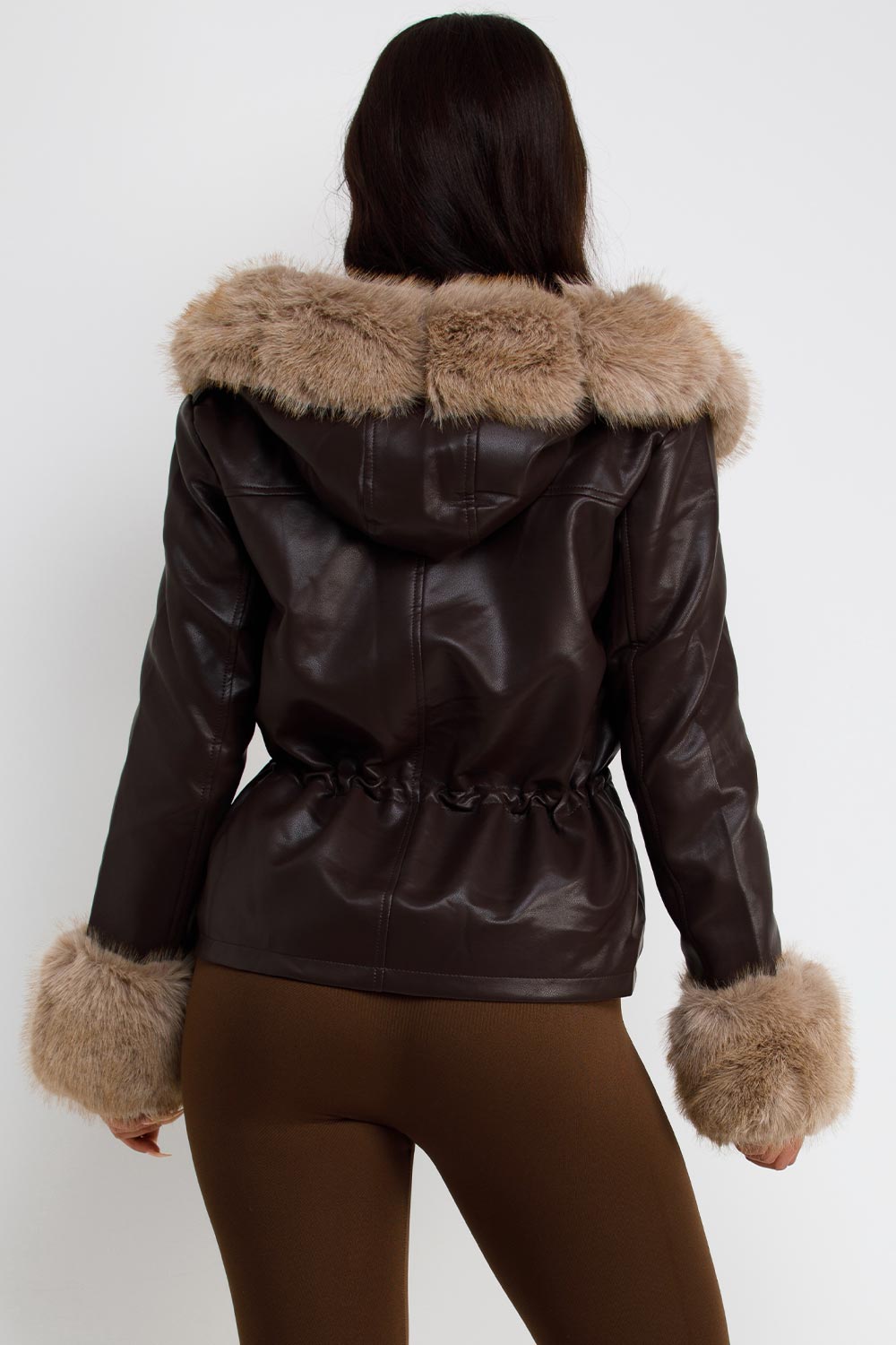 faux leather faux fur collar and cuff winter jacket trendy outerwear for womens uk styledup