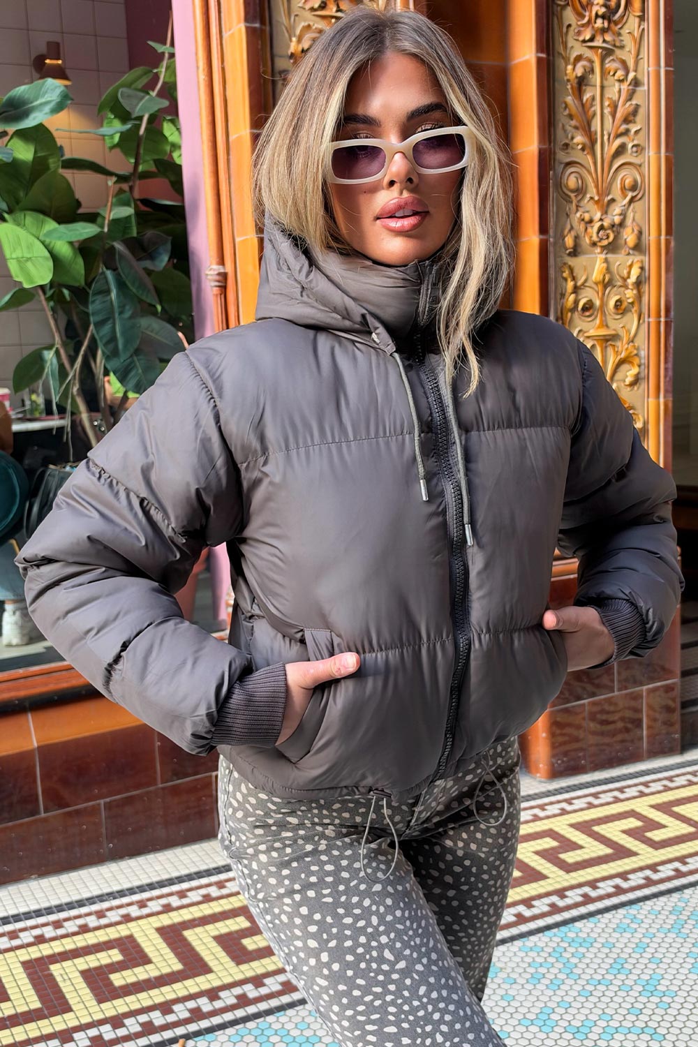 womens puffer padded jacket with hood styledup uk