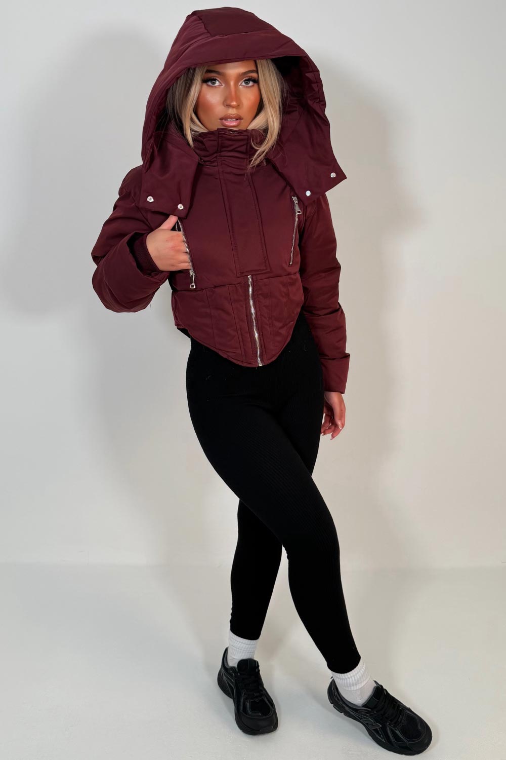 womens puffer padded winter jacket with funnel neck styledup uk