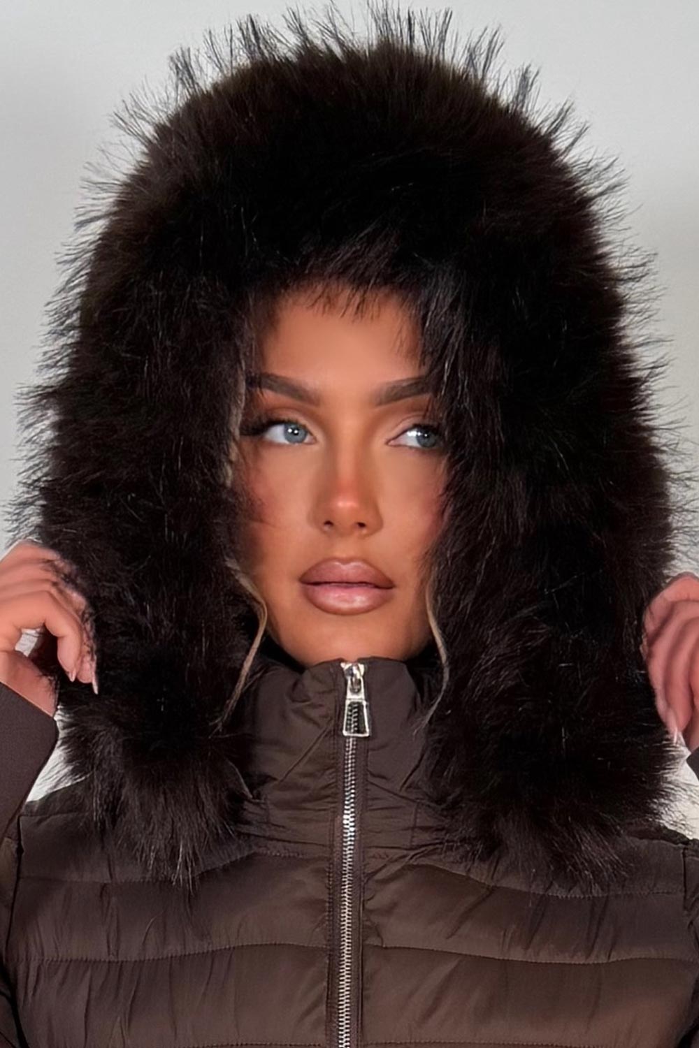 faux fur hooded padded puffer jacket black styledup uk