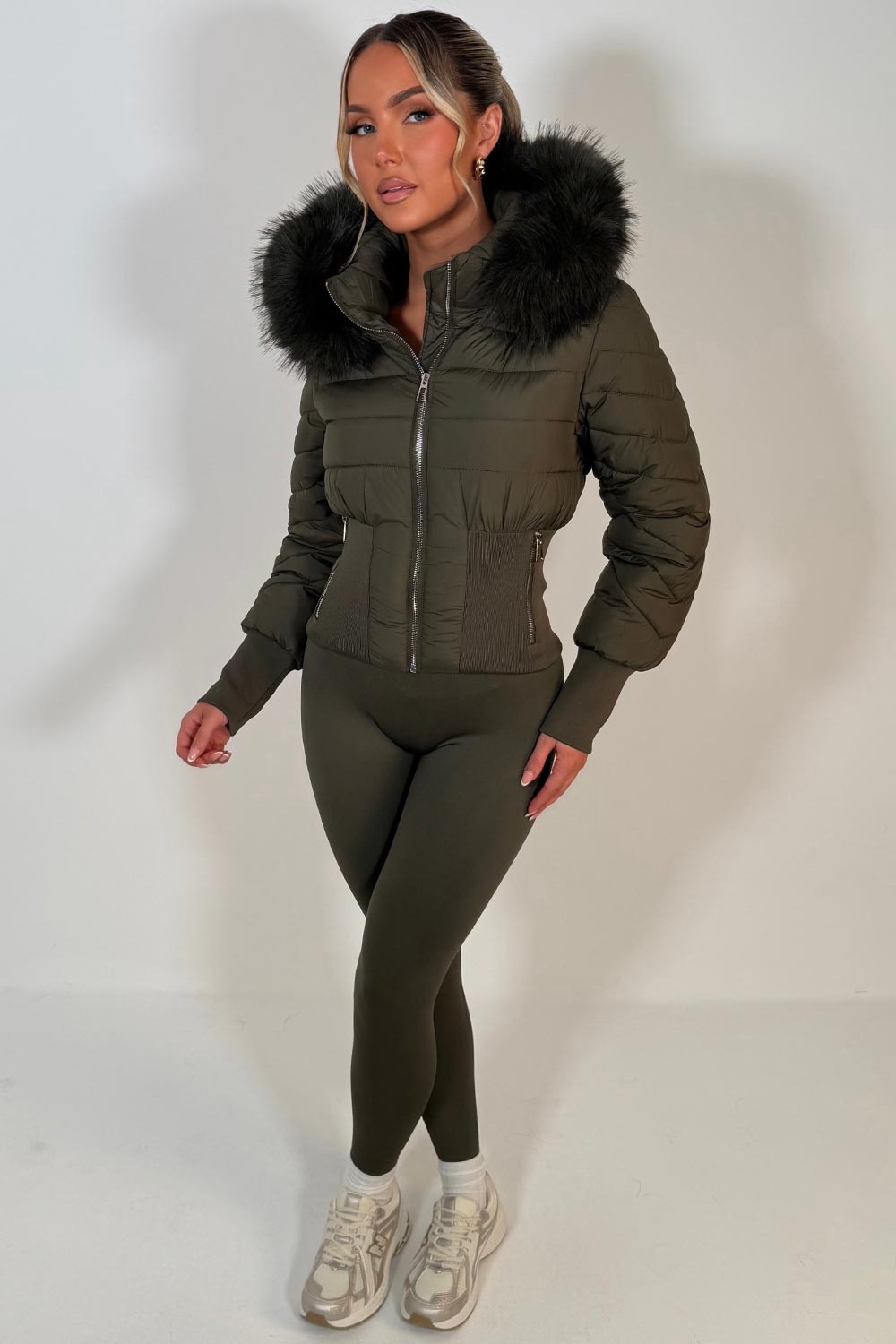 womens faux fur hood padded puffer ski jacket with fur hood styledup uk