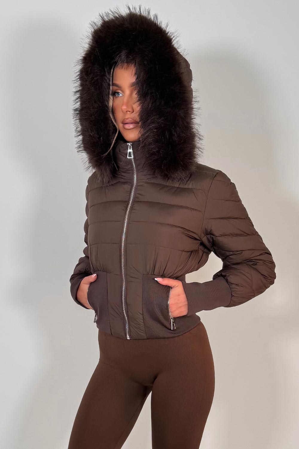 faux fur hood padded puffer jacket styledup uk
