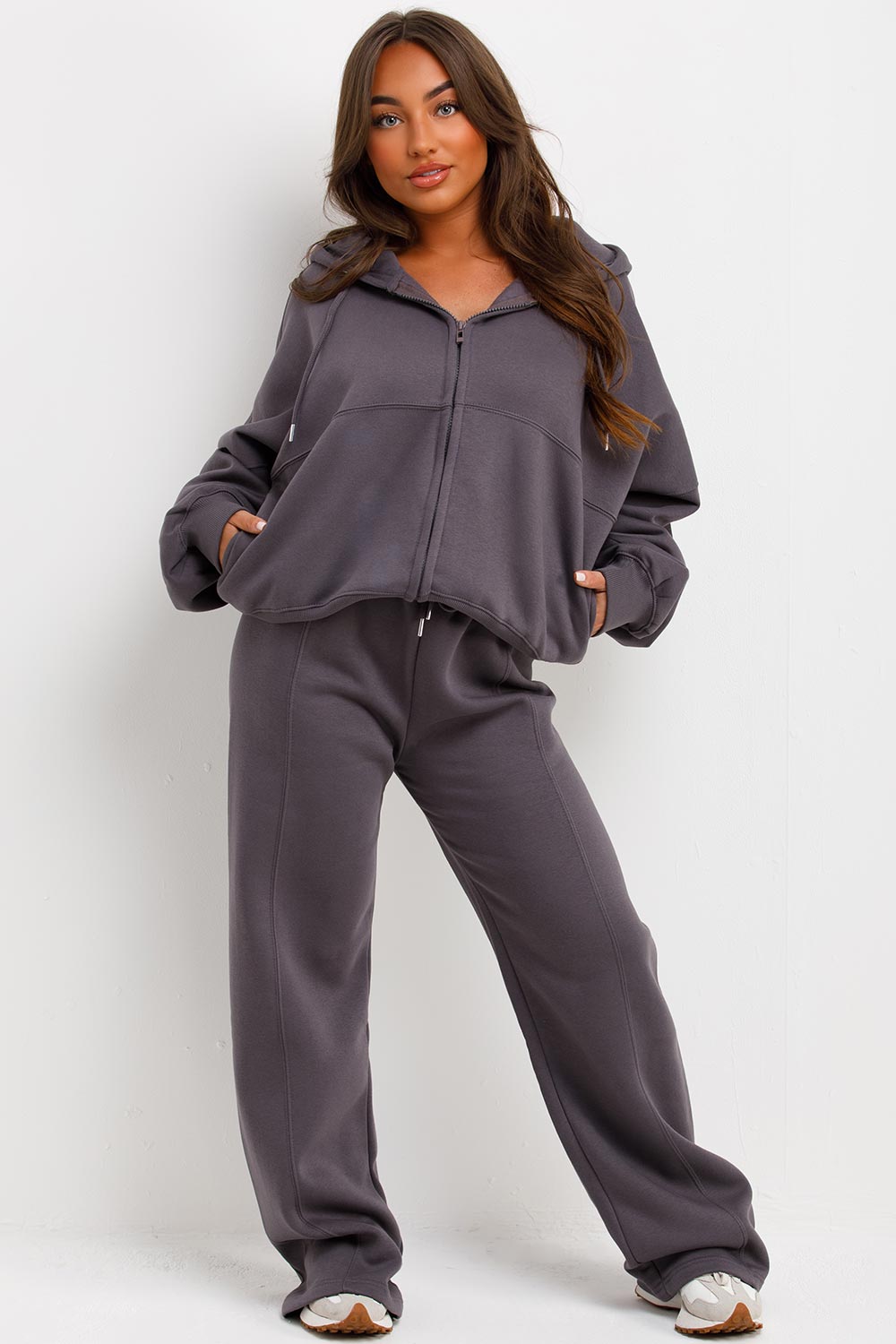 zara womens oversized hooded sweatshirt and wide leg joggers tracksuit set adanola