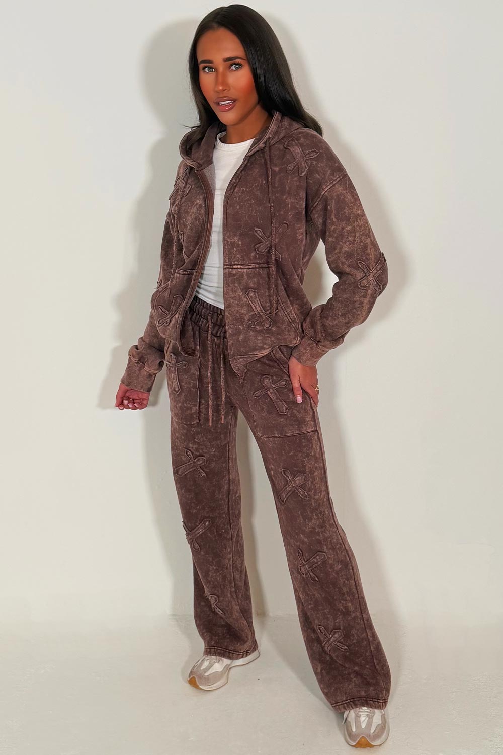 womens cross hoodie and wide leg joggers loungewear co ord tracksuit set styledup
