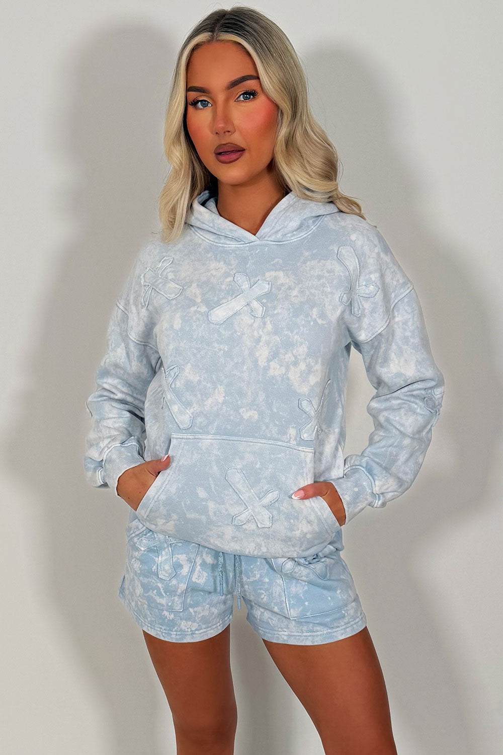 shorts tracksuit with crosses summer lounge set travel in airport outfit for womens styledup uk