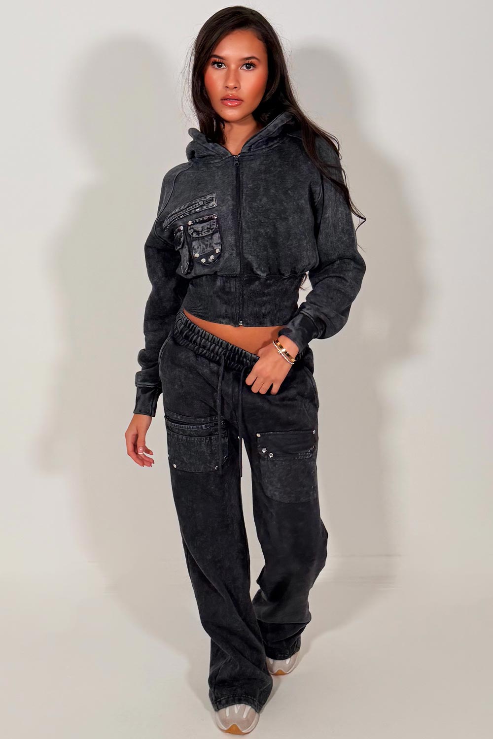 womens wide leg joggers and zip through hoodie co ord lounge set styledup