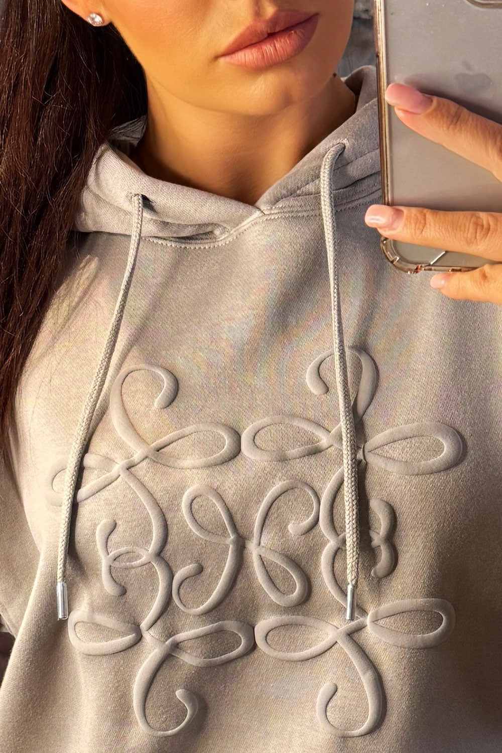 Hoodie With Swirl Embossed Detail Dove Grey