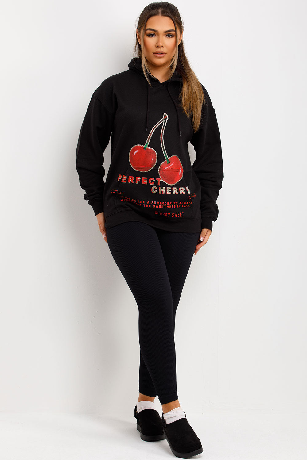womens cherry graphic oversized hoodie loungewear