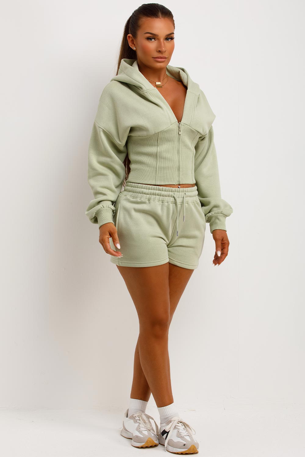 corset hoodie and shorts tracksuit co ord set styledup
