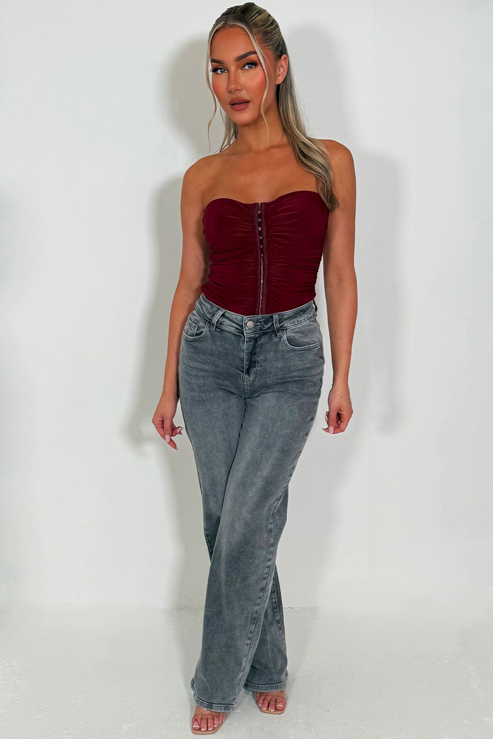 hook and eye corset top burgundy