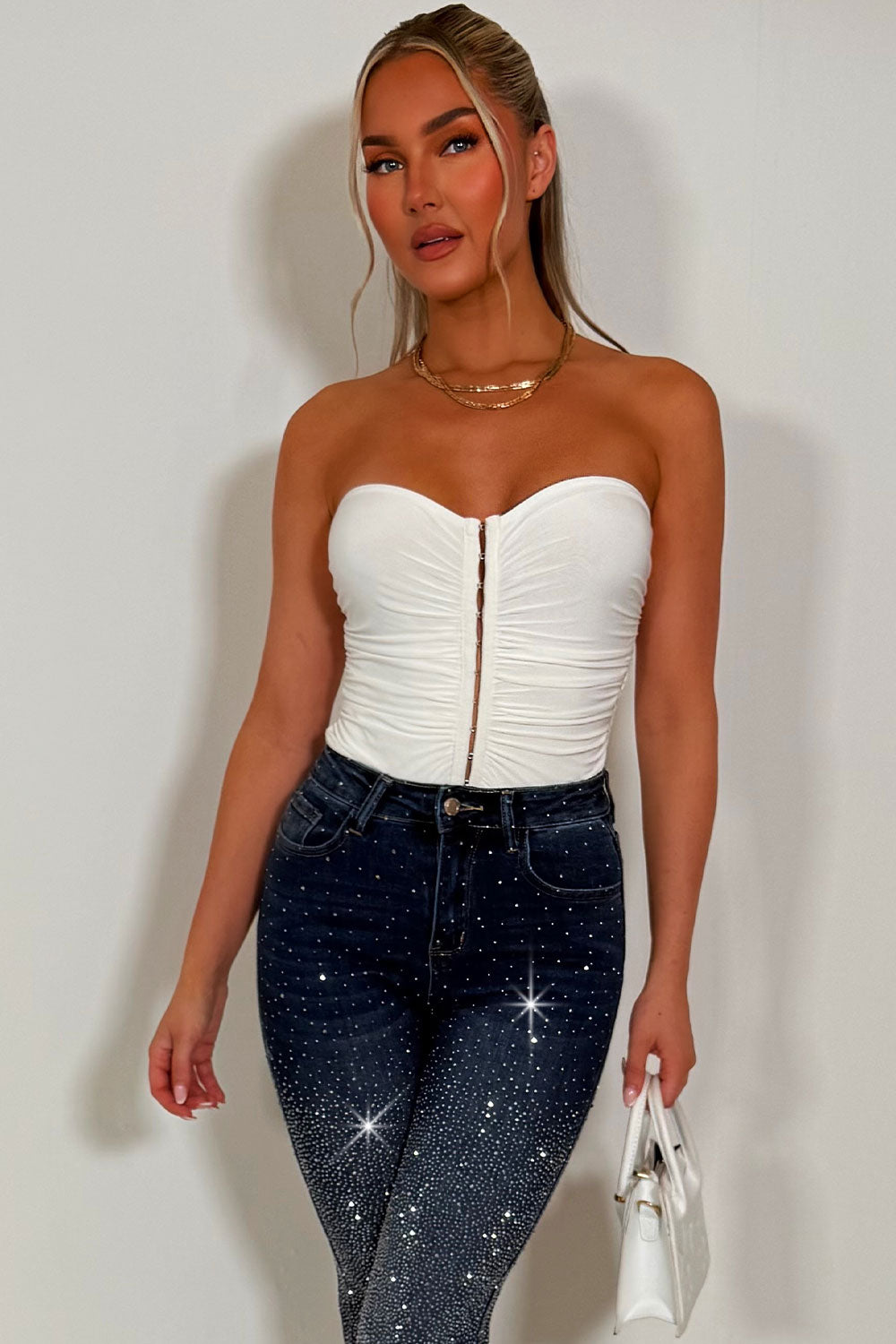 hook and eye corset top white