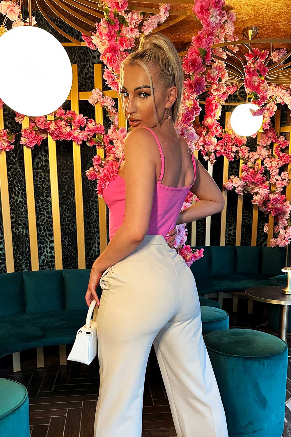 ribbed cupped floral bodysuit top