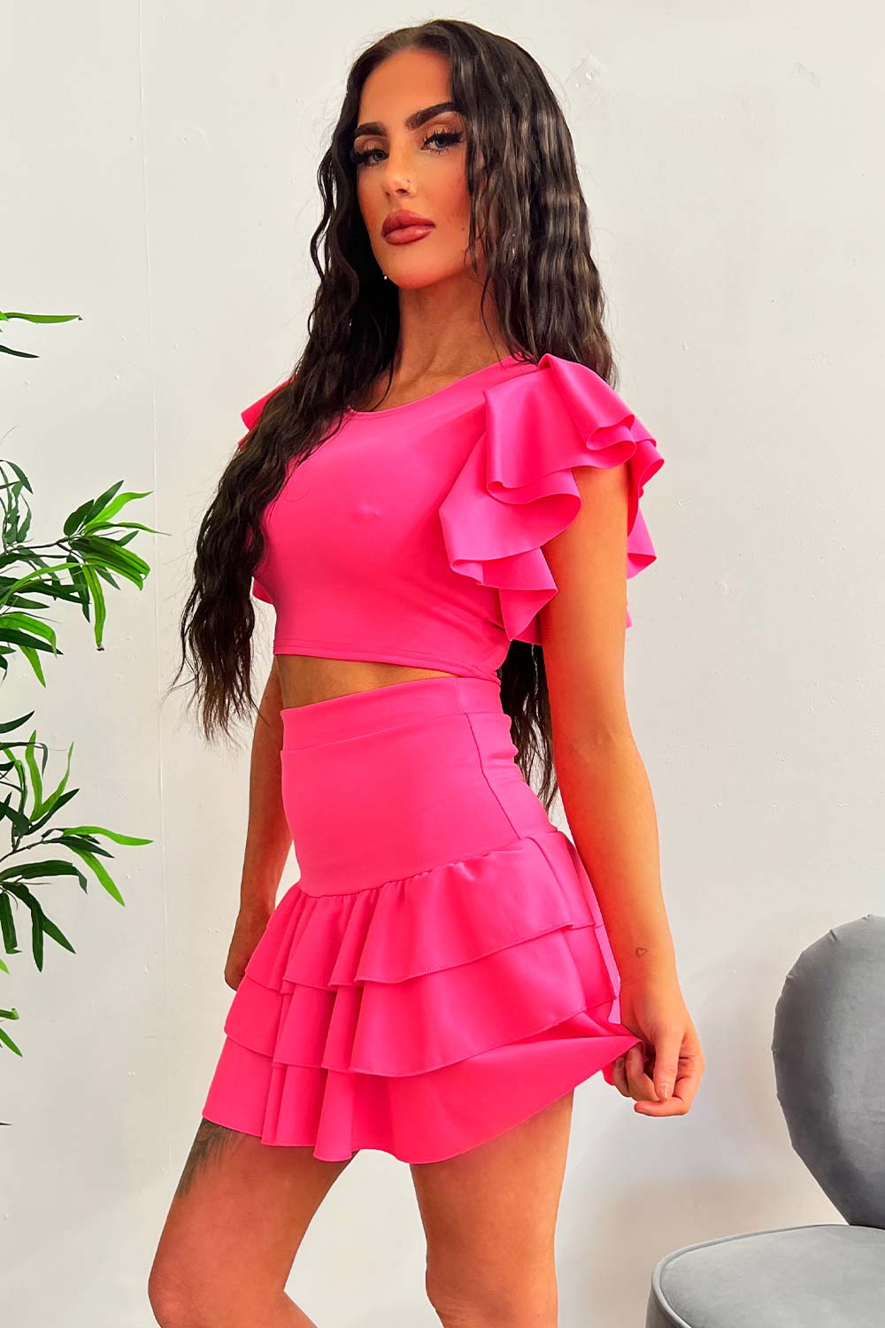 rara ruffle frilly skirt and crop top co ord set