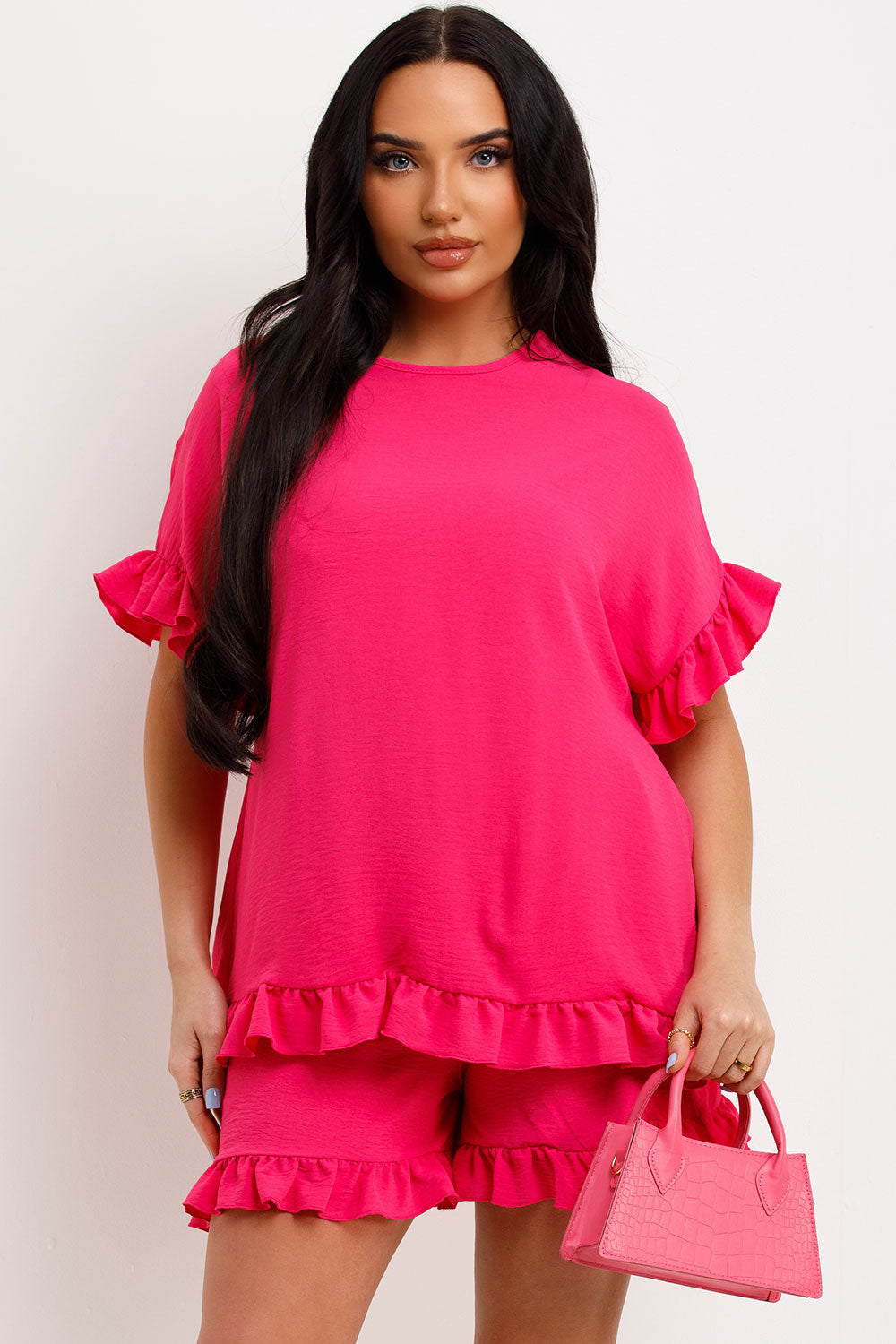 shorts and blouse two piece set pink