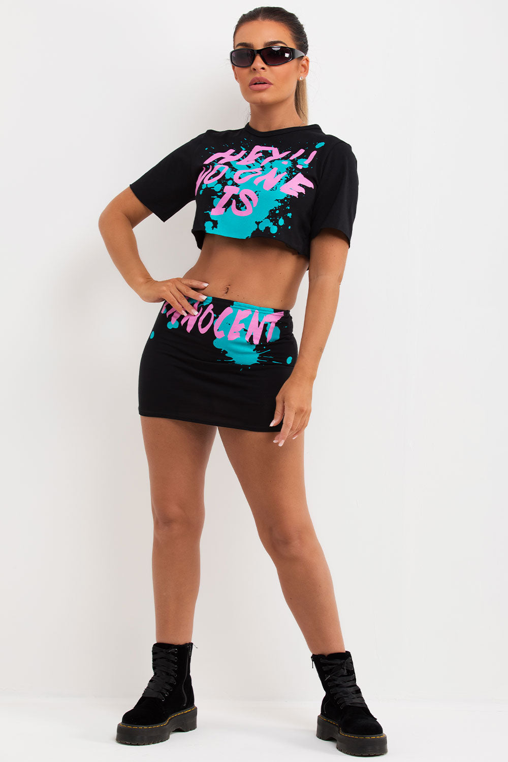 crop t shirt and mini bodycon skirt co ord