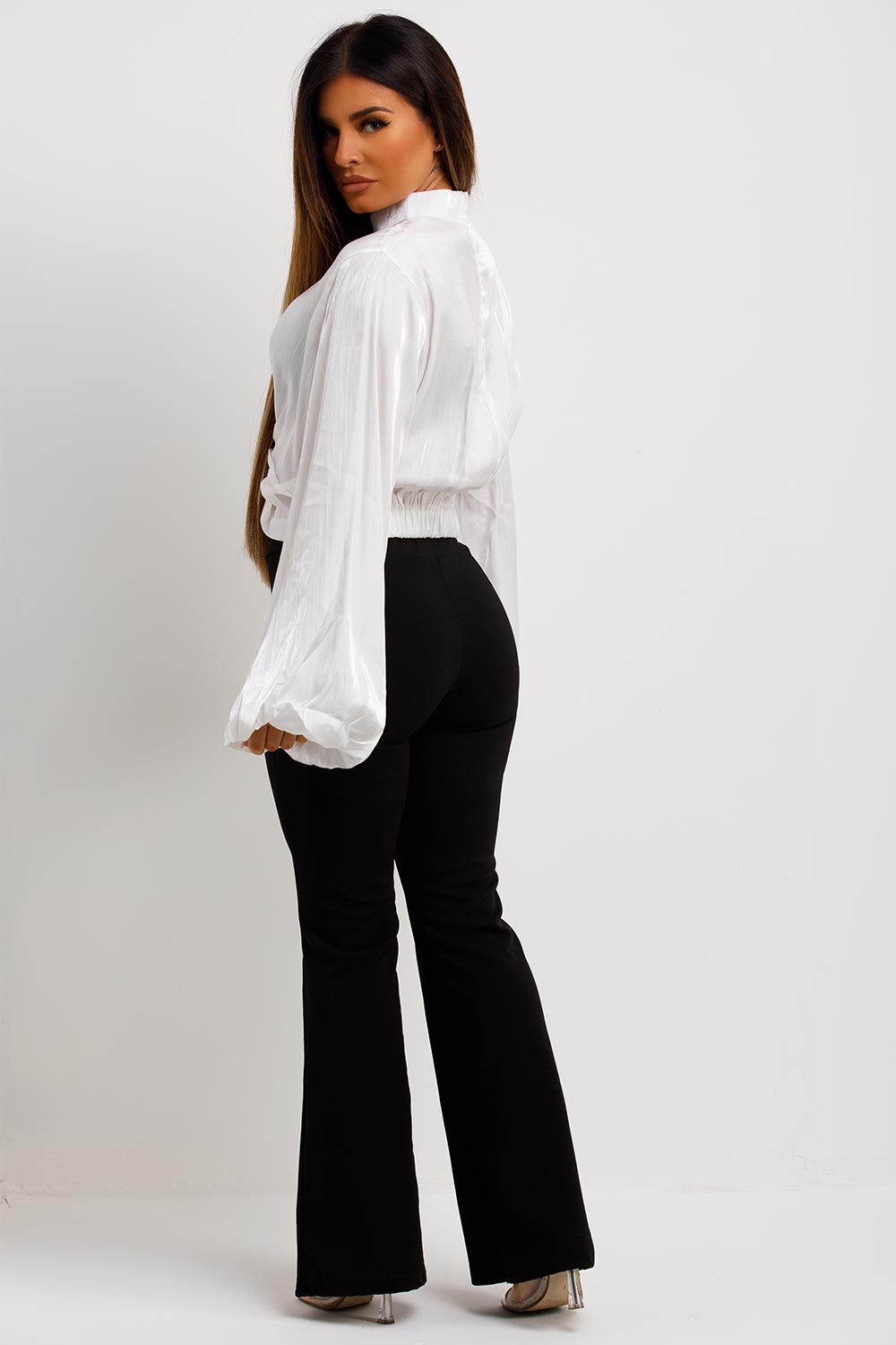 womens going out long sleeve satin twist front top