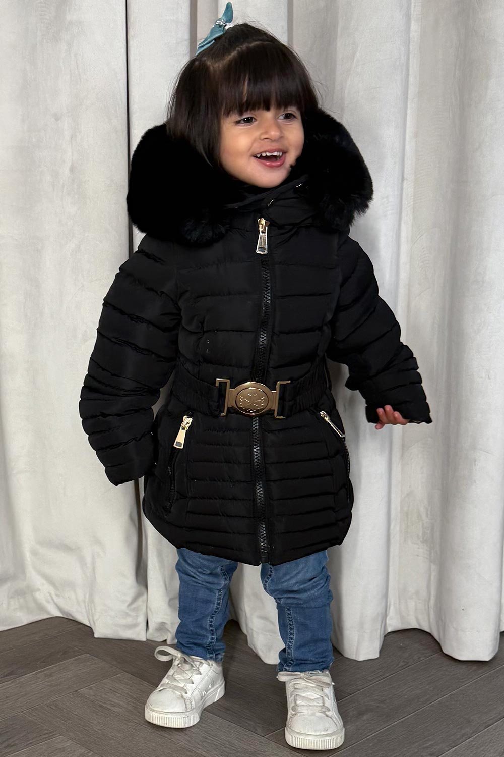 girls coat with fur hood and belt mum and me matching outfit