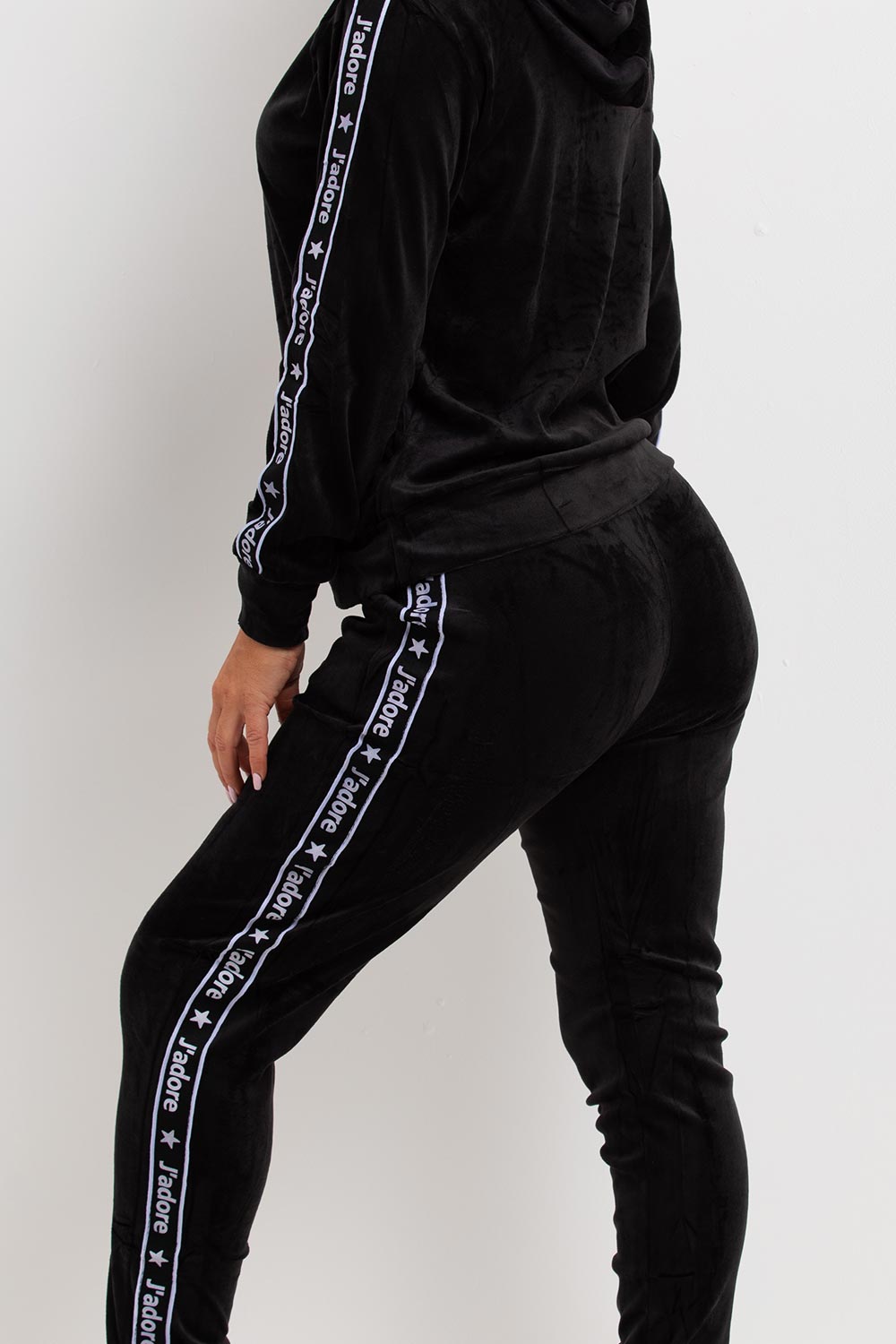 womens velour tracksuit loungewear with jadore slogan