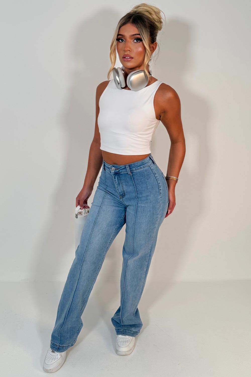seam detail stretchy comfy denim jeans for womens styledup uk