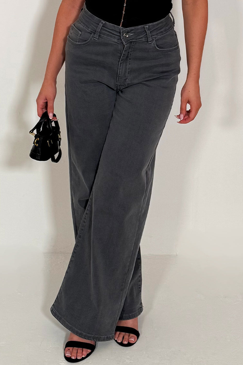 stretchy denim wide leg jeans grey styledup