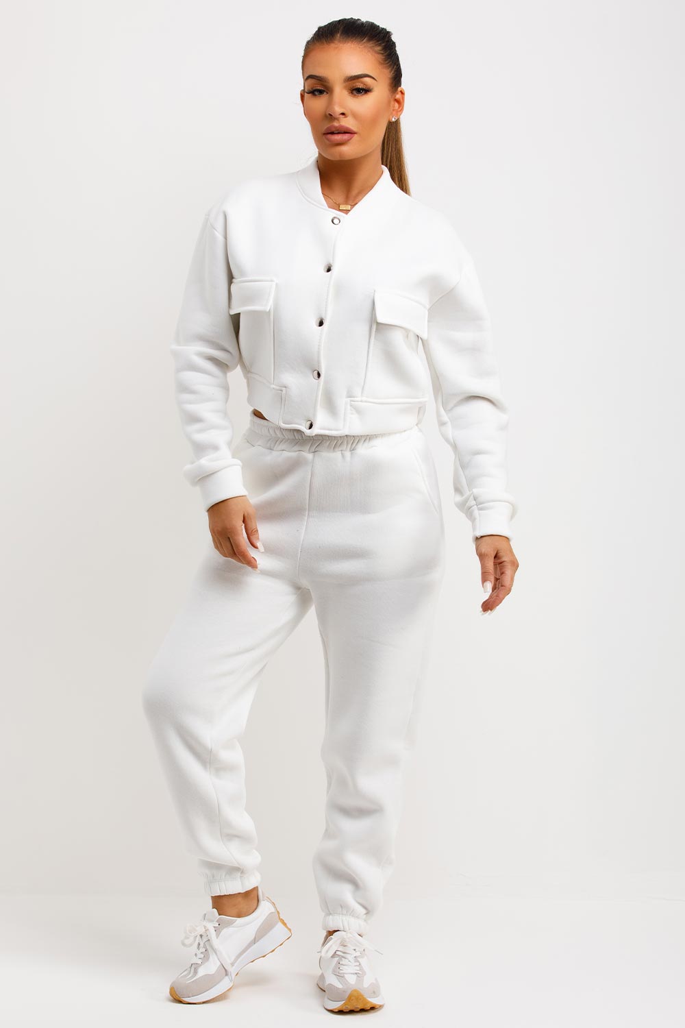 womens bomber jacket and joggers tracksuit co ord set