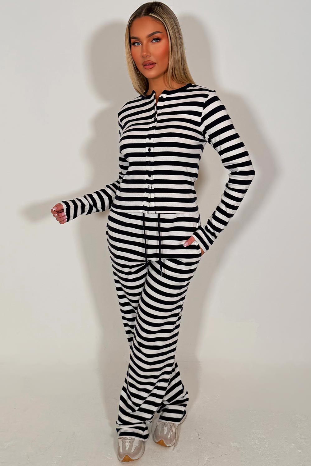 womens navy striped lounge set styledup