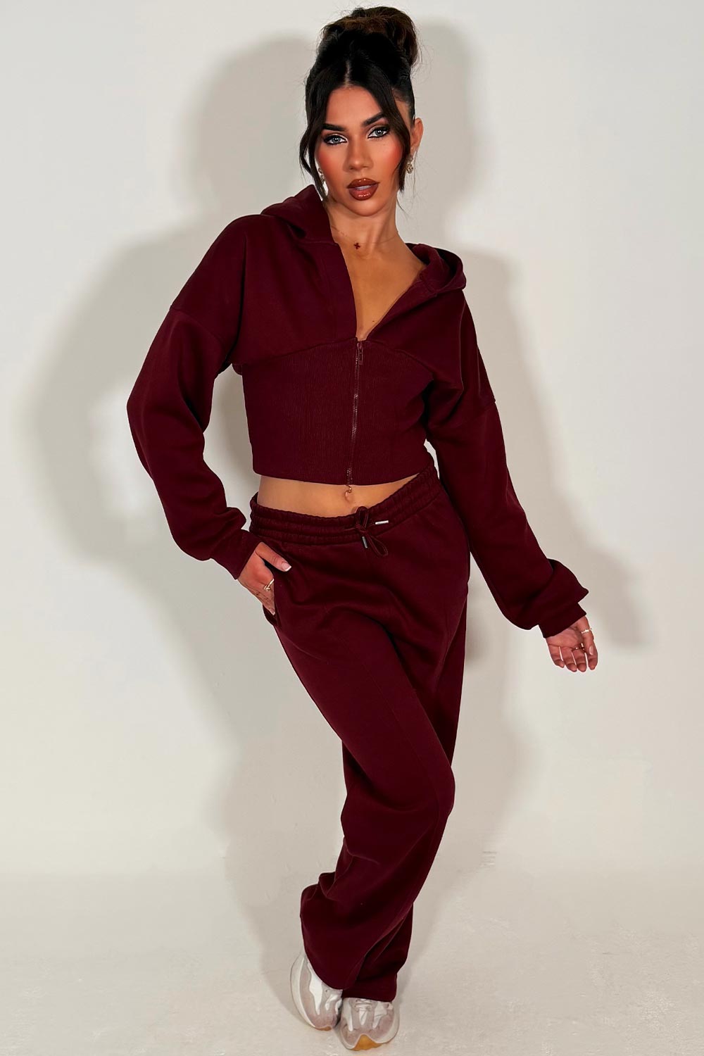 womens crop corset hoodie and joggers tracksuit set airport outfit styledup