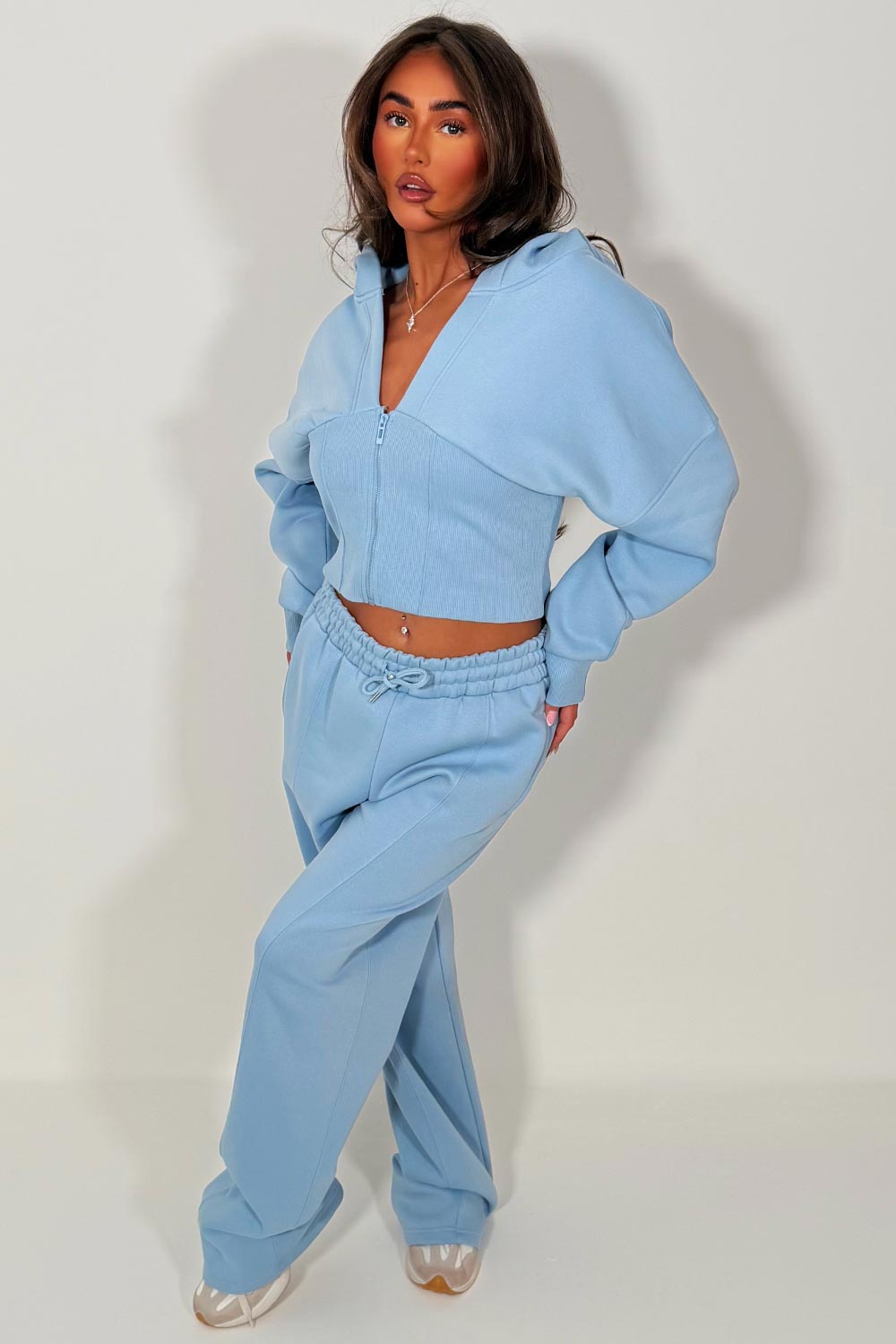 corset hoodie and joggers tracksuit co rod set sky blue for womens styledup