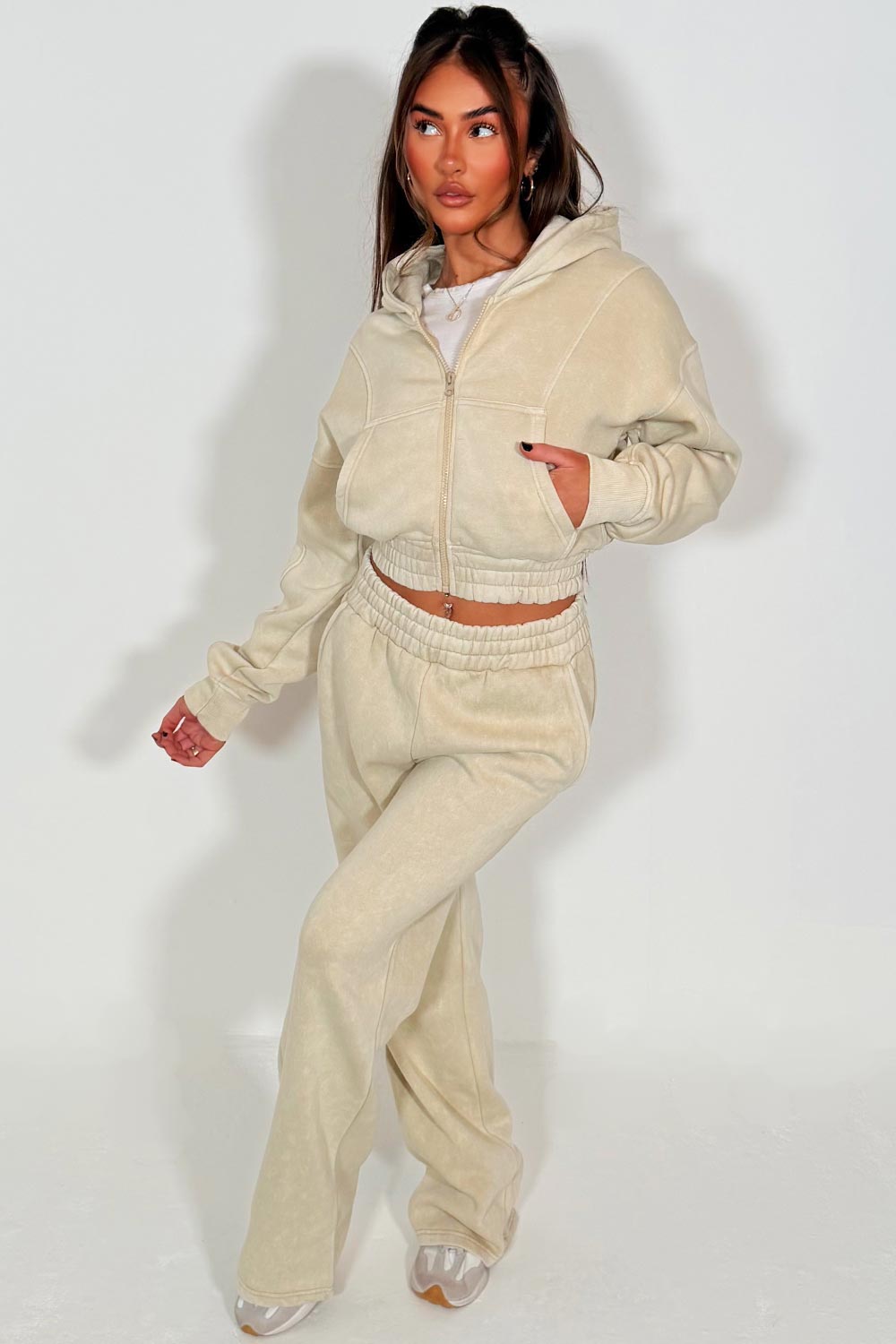 womens crop zip up hoodie and wide leg joggers tracksuit loungewear co ord styledup