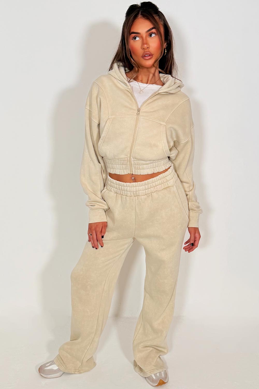 womens wide leg joggers and crop zip up hoodie tracksuit set styledup fashion