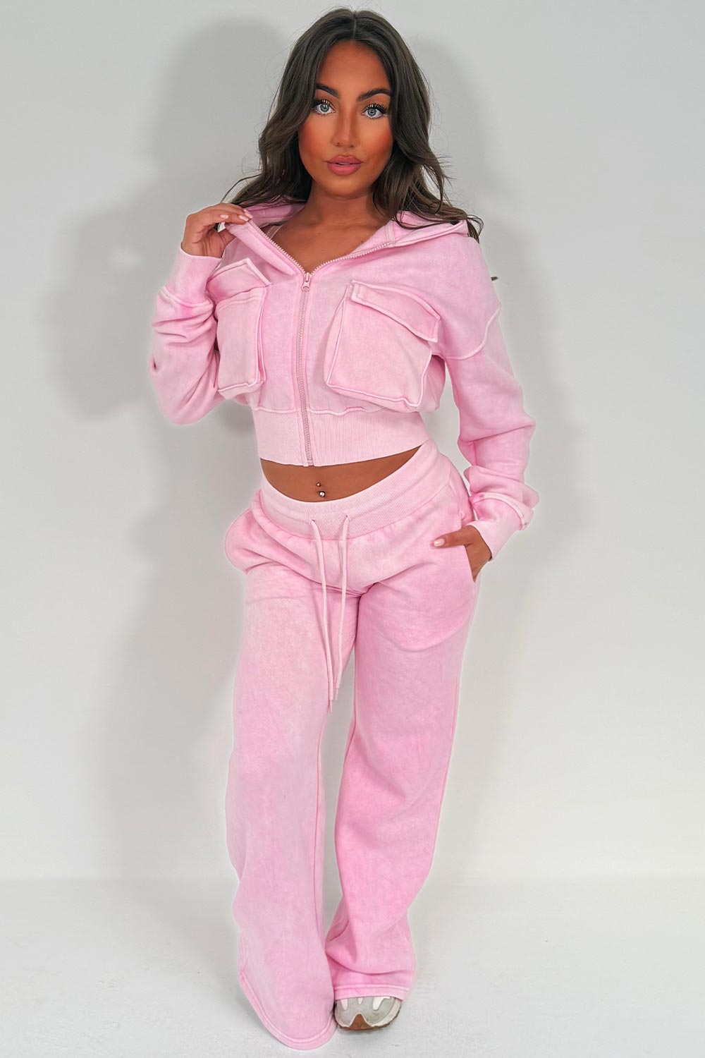 womens joggers and crop hoodie everyday tracksuit set styledup fashion white fox